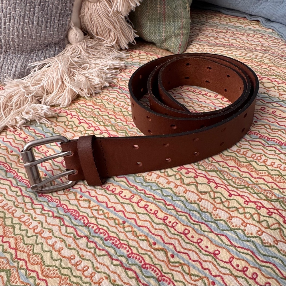 Dickies Perforated Leather Double Prong Buckle Belt Size 36 100% Leather